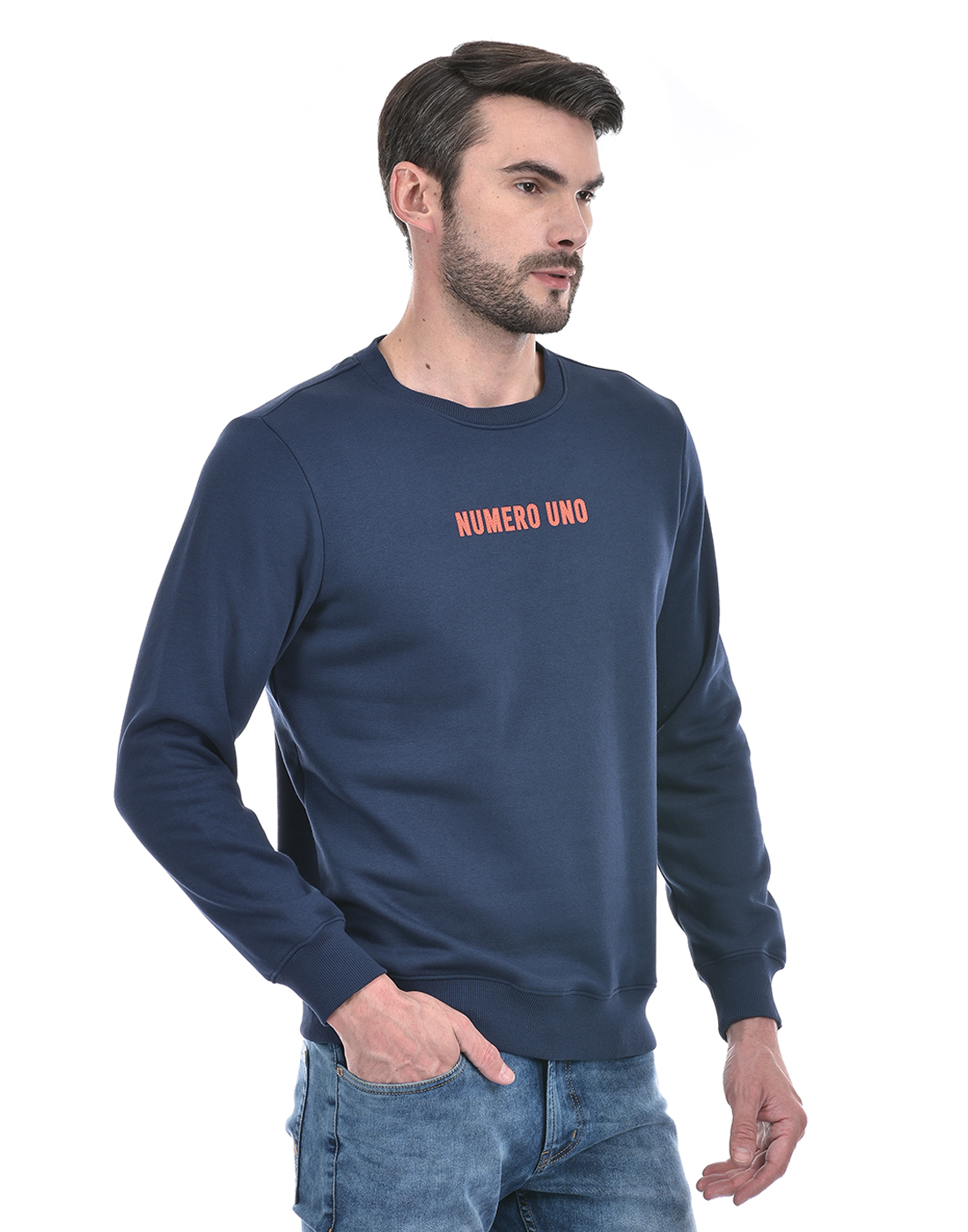 Numero Uno Men Typography Blue Sweat Shirt